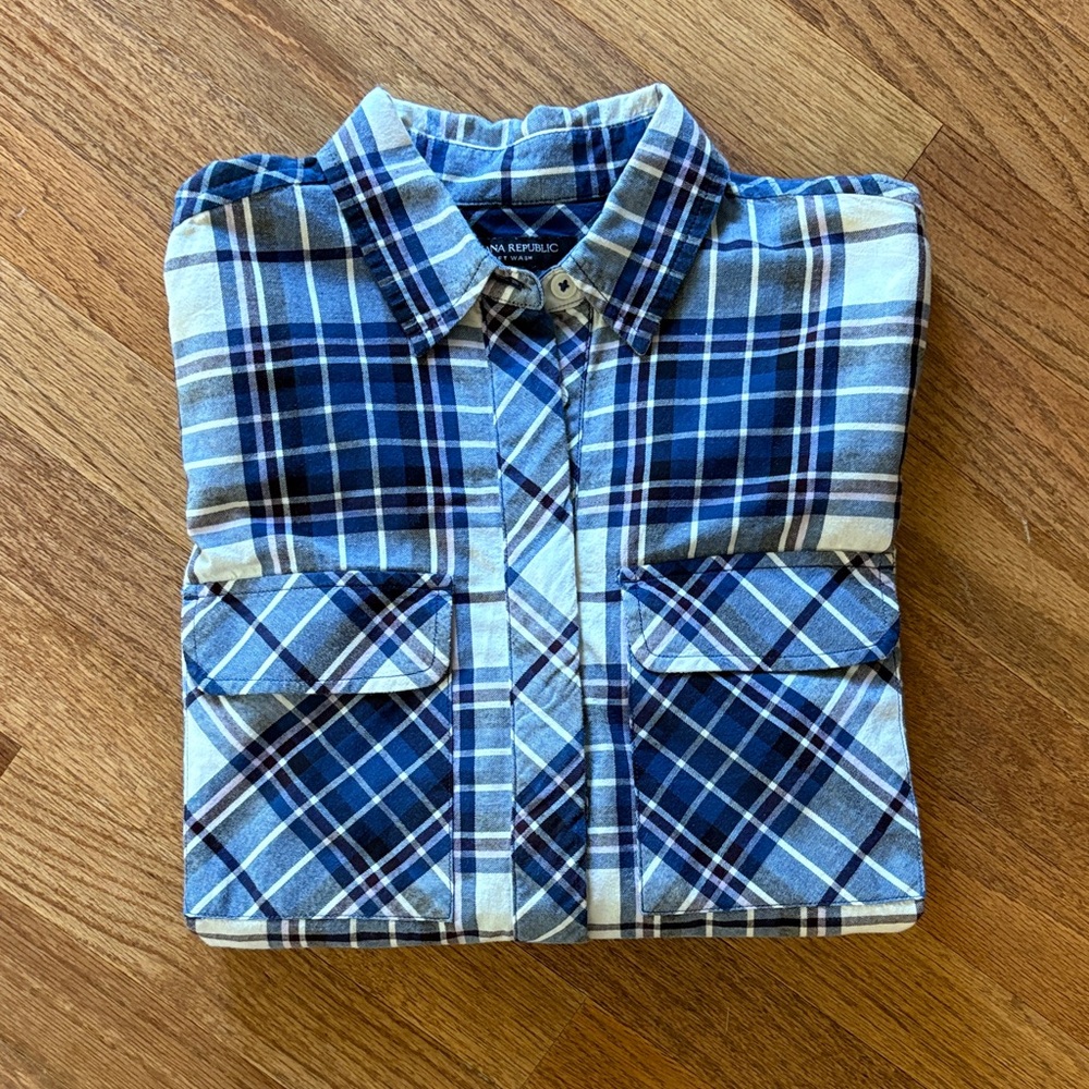 Banana Republic Blue and Purple Plaid Button-Down Shirt